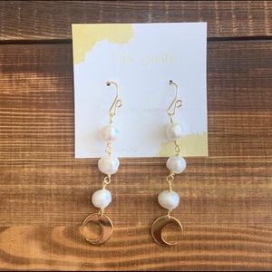 Fresh water pearls and moon earrings